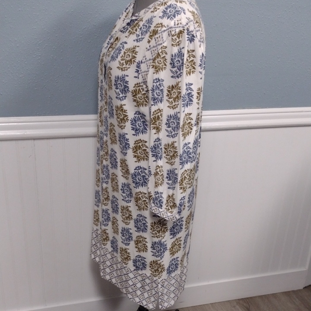LOFT Long Sleeve Dress - Blue and Gold Floral - Picture 7 of 15